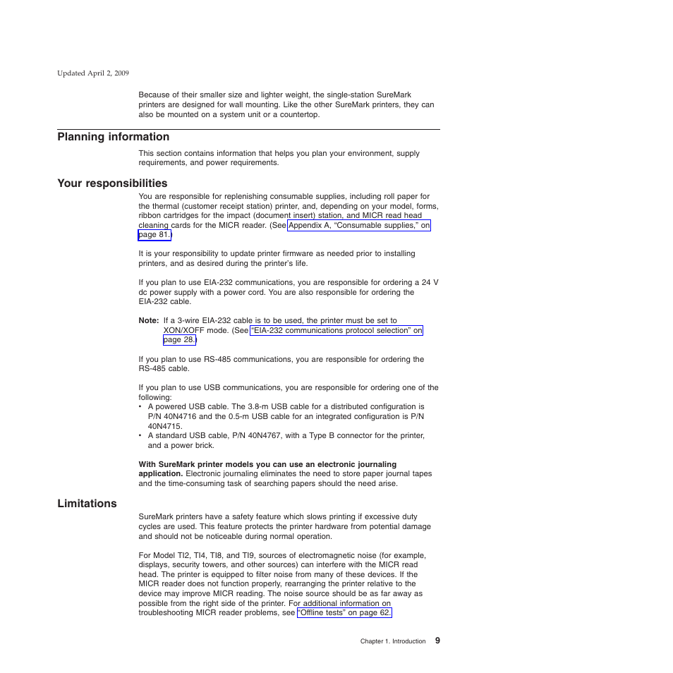 Planning information, Your responsibilities, Limitations | IBM SUREMARK TI8 User Manual | Page 31 / 244