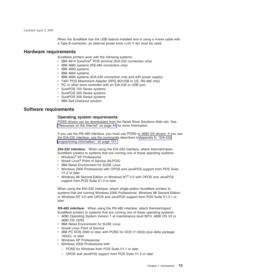 Hardware requirements, Software requirements, Operating system requirements | Hardware requirements software requirements | IBM SUREMARK TI8 User Manual | Page 35 / 244