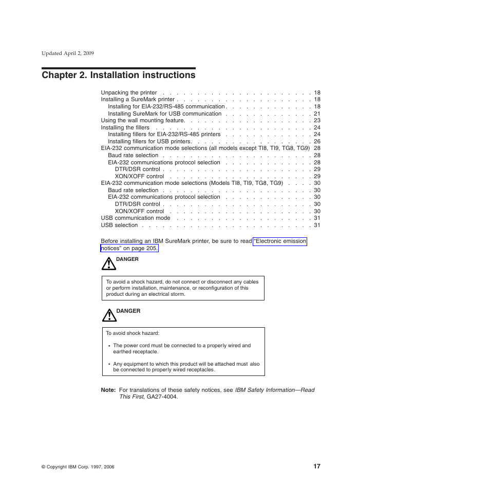 Chapter 2. installation instructions, Chapter 2, “installation instructions | IBM SUREMARK TI8 User Manual | Page 39 / 244