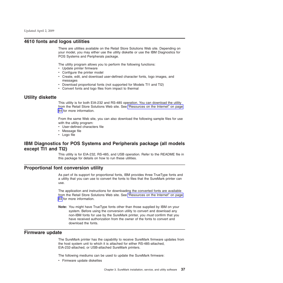 4610 fonts and logos utilities, Utility diskette, Proportional font conversion utility | Firmware update, Except ti1 and ti2) | IBM SUREMARK TI8 User Manual | Page 59 / 244