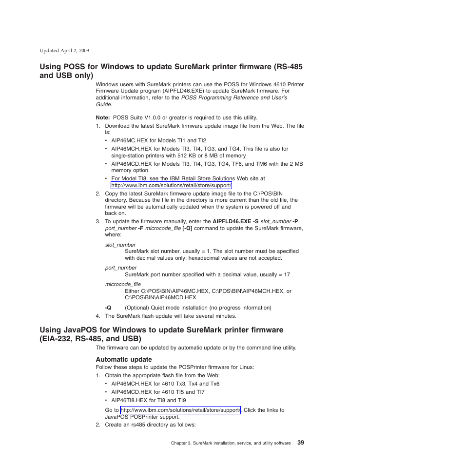 Automatic update, Usb only), Rs-485, and usb) | IBM SUREMARK TI8 User Manual | Page 61 / 244