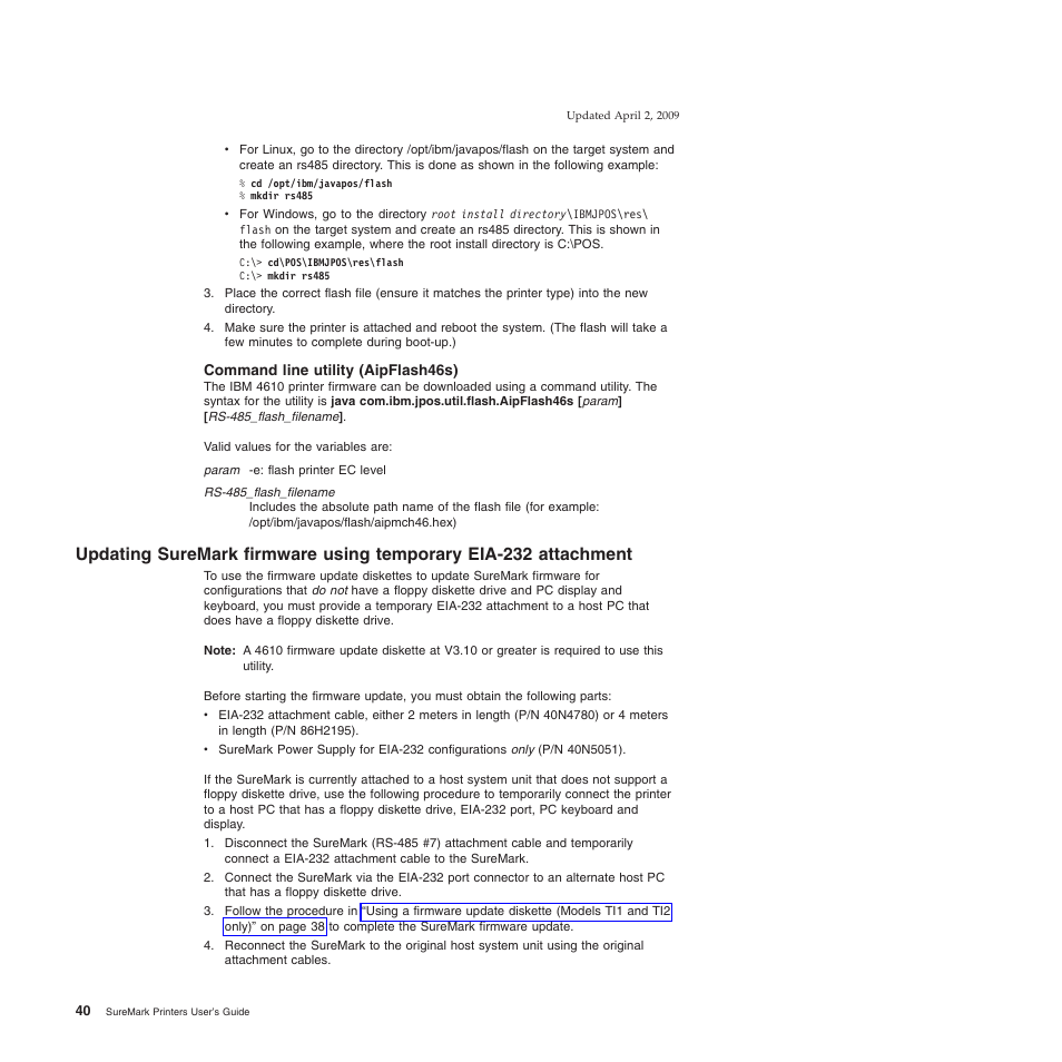 Command line utility (aipflash46s) | IBM SUREMARK TI8 User Manual | Page 62 / 244