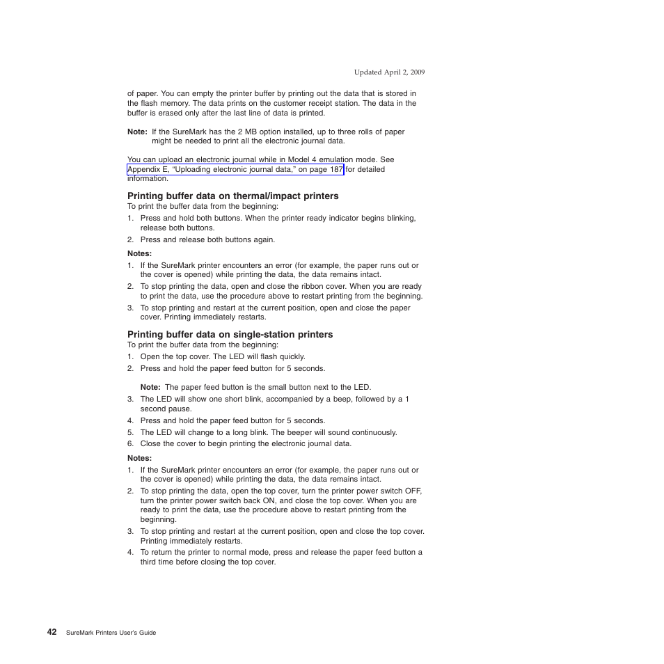 Printing buffer data on thermal/impact printers, Printing buffer data on single-station printers | IBM SUREMARK TI8 User Manual | Page 64 / 244