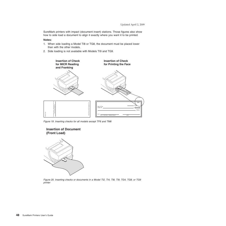 Insertion of document (front load) | IBM SUREMARK TI8 User Manual | Page 70 / 244