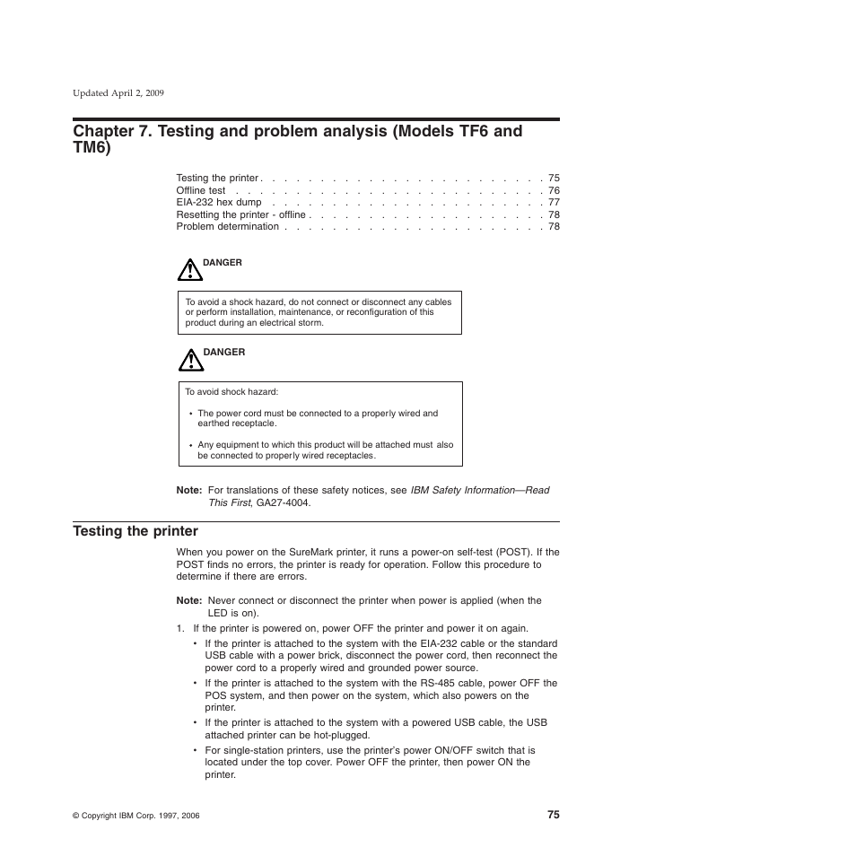 Testing the printer | IBM SUREMARK TI8 User Manual | Page 97 / 244