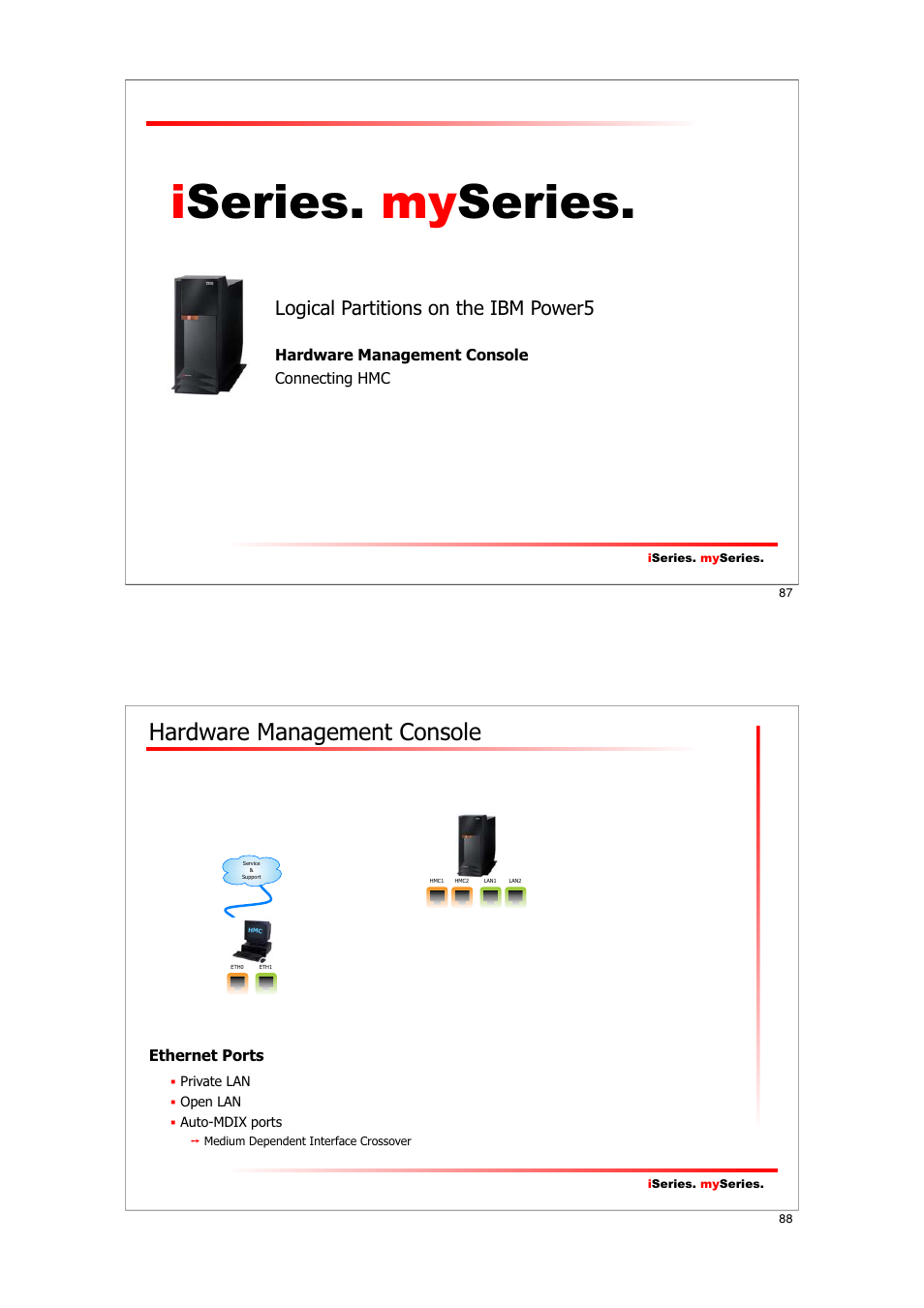 Iseries. my series, Hardware management console, Logical partitions on the ibm power5 | IBM I5/OS User Manual | Page 44 / 59
