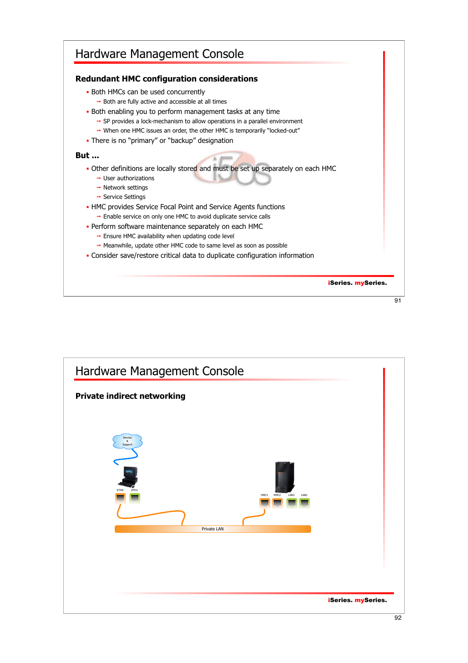 Hardware management console, Redundant hmc configuration considerations, Private indirect networking | IBM I5/OS User Manual | Page 46 / 59