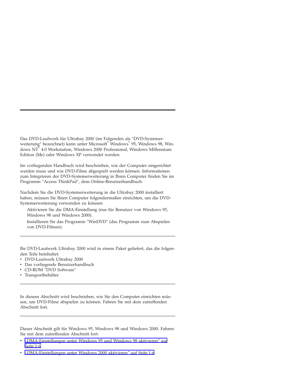 Teile überprüfen, Computer einrichten, Dma-einstellung aktivieren | IBM ULTRABAY 2000 User Manual | Page 13 / 62