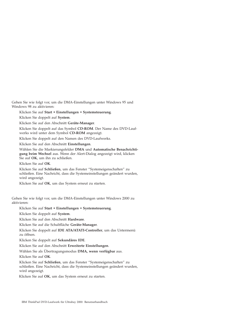 Dma-einstellungen unter windows 2000 aktivieren | IBM ULTRABAY 2000 User Manual | Page 14 / 62