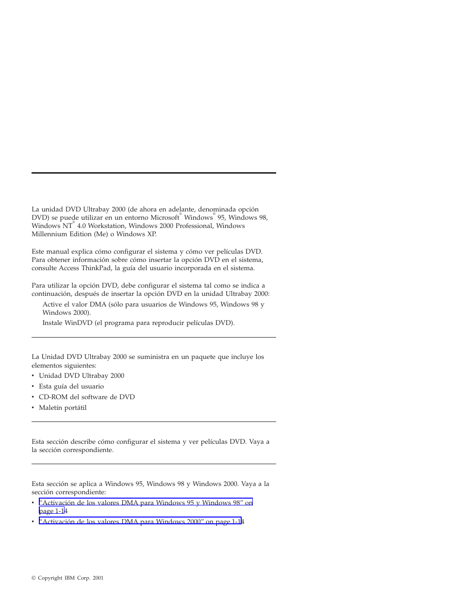Verificación de los elementos, Configuración del sistema, Activación del valor dma | IBM ULTRABAY 2000 User Manual | Page 21 / 62