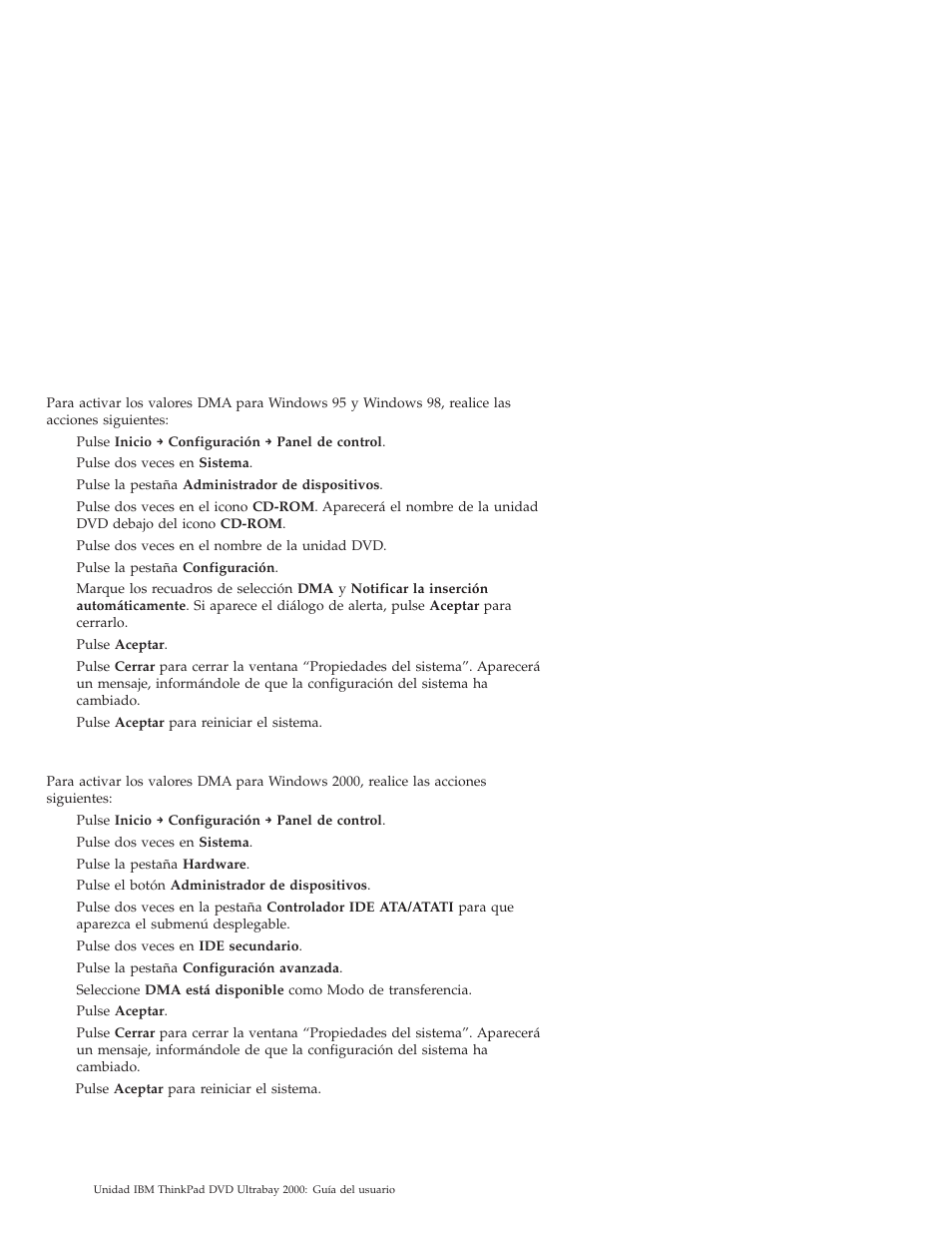 Activación de los valores dma para windows 2000 | IBM ULTRABAY 2000 User Manual | Page 22 / 62