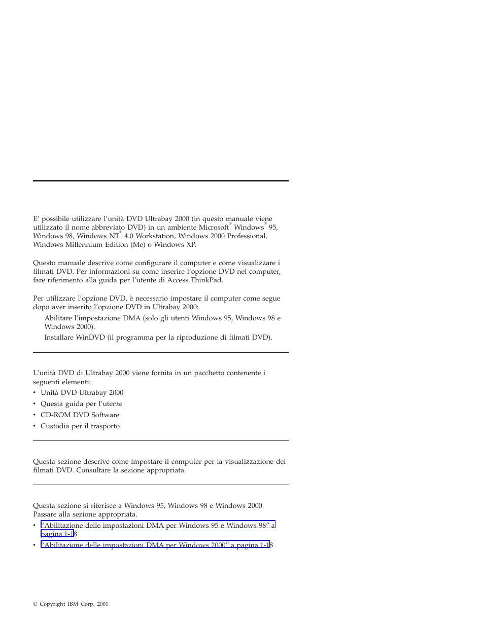Verifica degli elementi, Impostazione del computer, Abilitazione delle impostazioni dma | IBM ULTRABAY 2000 User Manual | Page 25 / 62