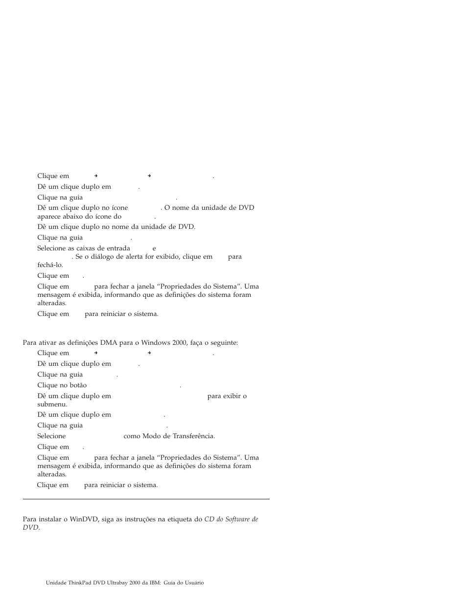 Ativando as definições para o windows 2000, Instalando o windvd | IBM ULTRABAY 2000 User Manual | Page 30 / 62