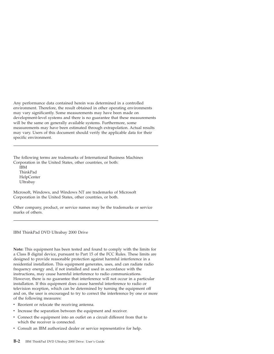 Trademarks, Electronic emission notices, Federal communications commission (fcc) statement | IBM ULTRABAY 2000 User Manual | Page 56 / 62