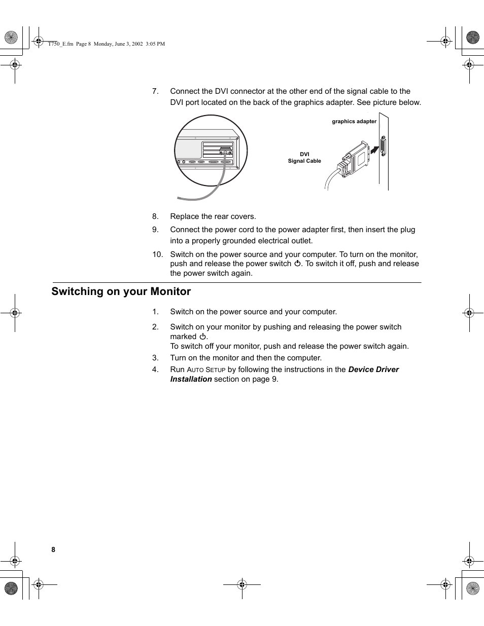 Switching on your monitor | IBM T750 User Manual | Page 10 / 35