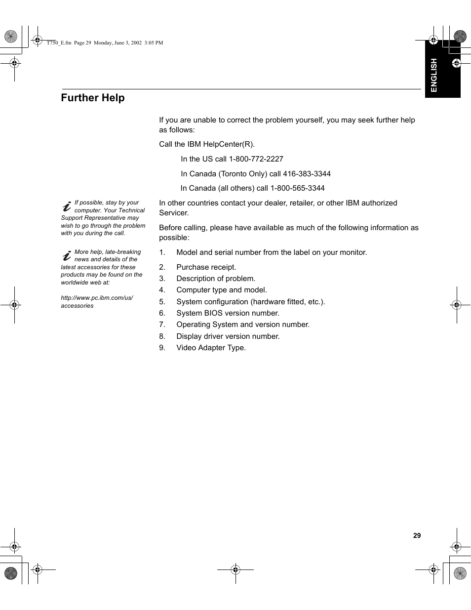 Further help | IBM T750 User Manual | Page 31 / 35