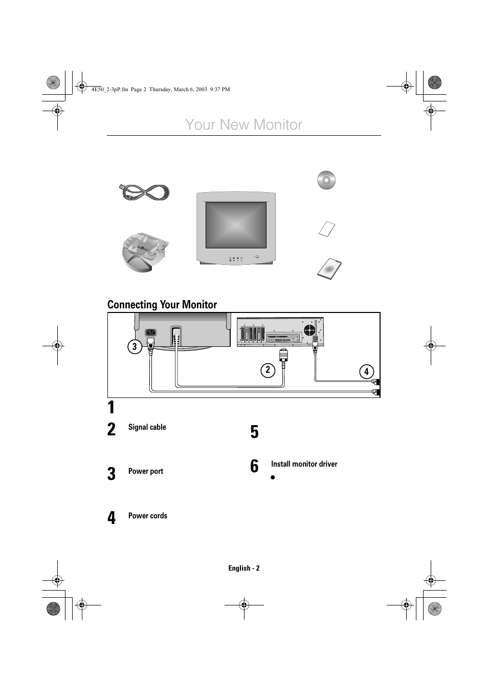 Your new monitor, Connecting your monitor | IBM E50 User Manual | Page 5 / 15