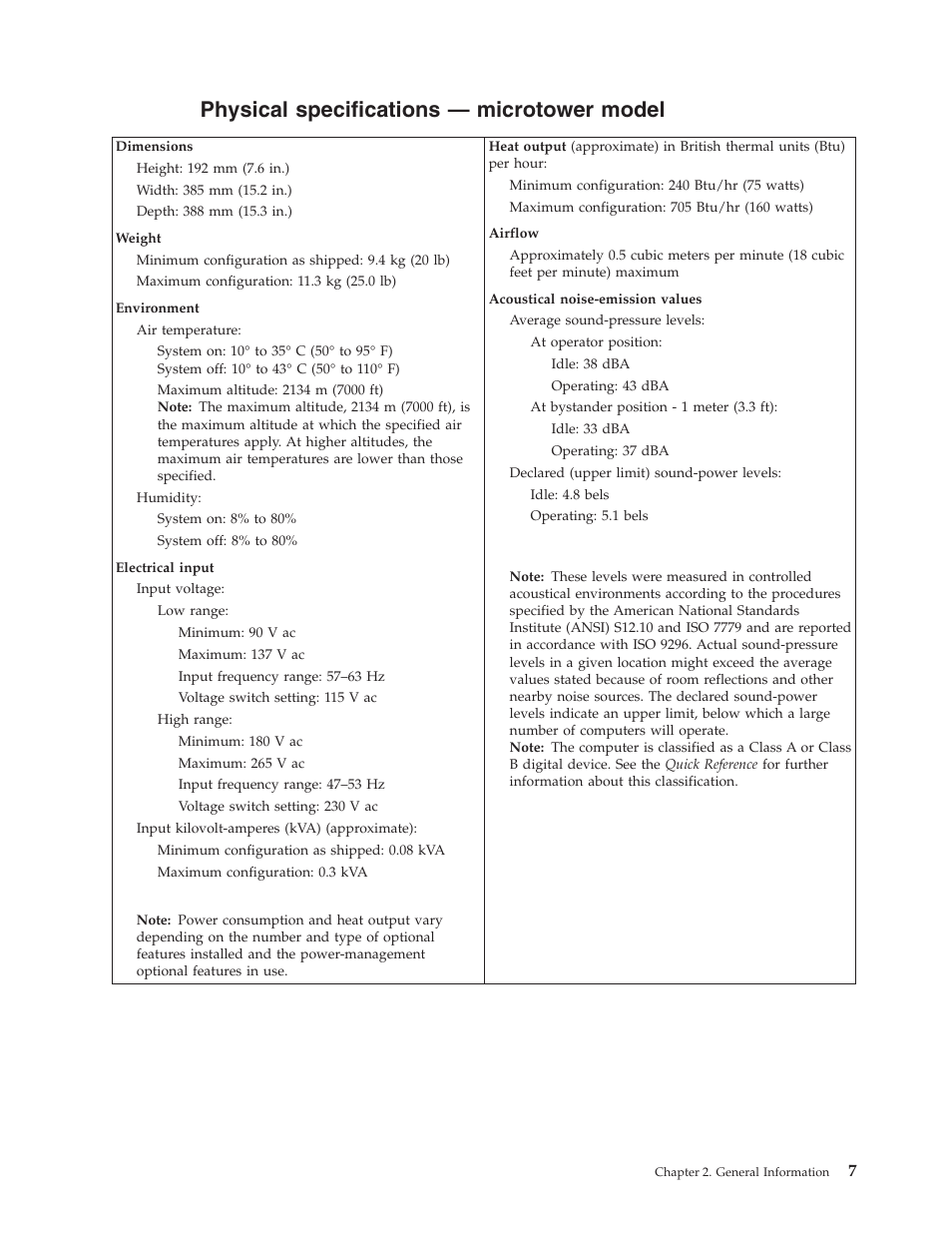 Physical specifications — microtower model | IBM 6341 User Manual | Page 15 / 252