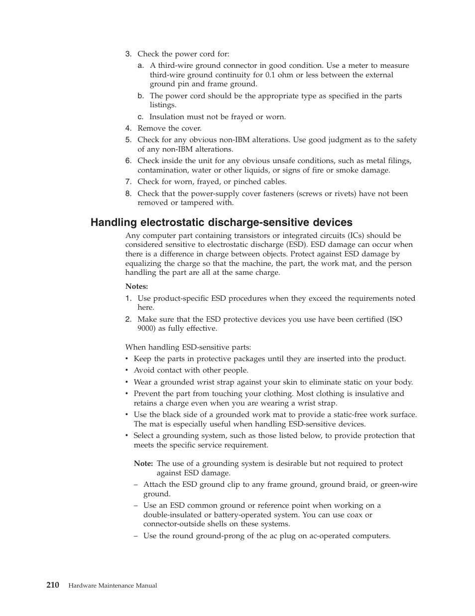 Handling electrostatic discharge-sensitive devices | IBM 6341 User Manual | Page 218 / 252