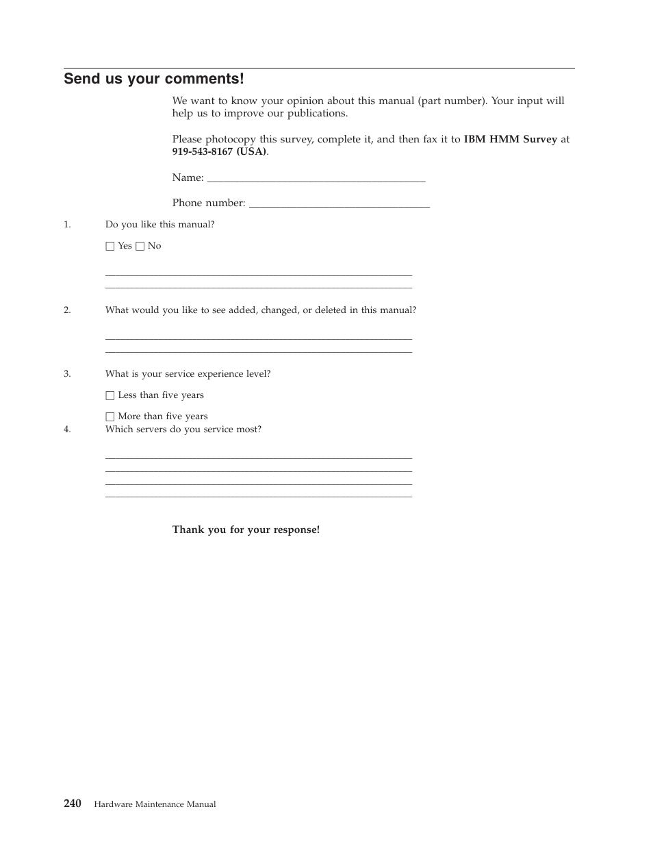 Send us your comments | IBM 6341 User Manual | Page 248 / 252