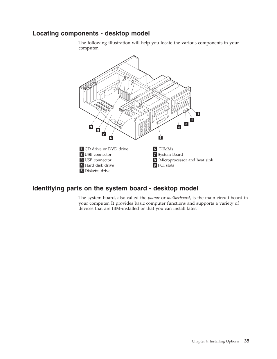 Locating components - desktop model | IBM 6341 User Manual | Page 43 / 252