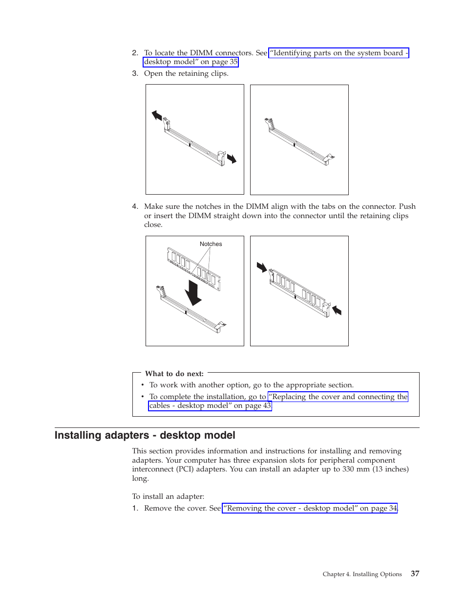 Installing adapters - desktop model | IBM 6341 User Manual | Page 45 / 252