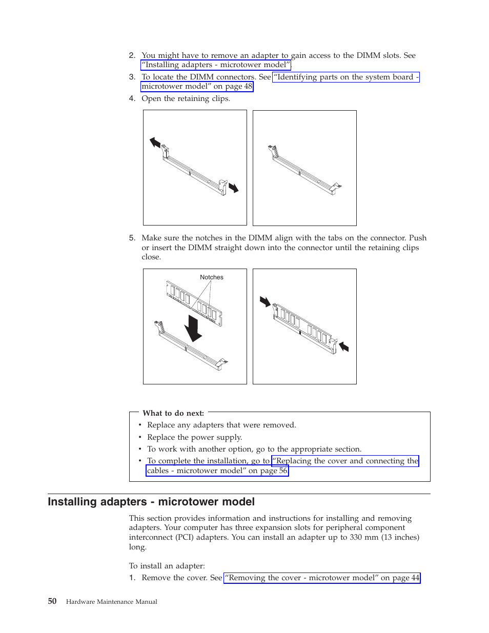 Installing adapters - microtower model | IBM 6341 User Manual | Page 58 / 252