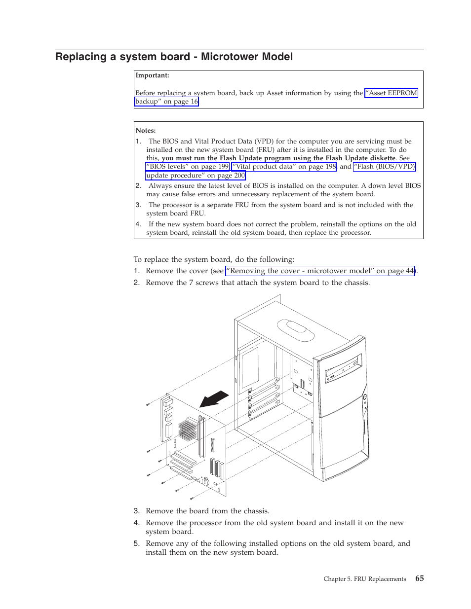 Replacing a system board - microtower model | IBM 6341 User Manual | Page 73 / 252