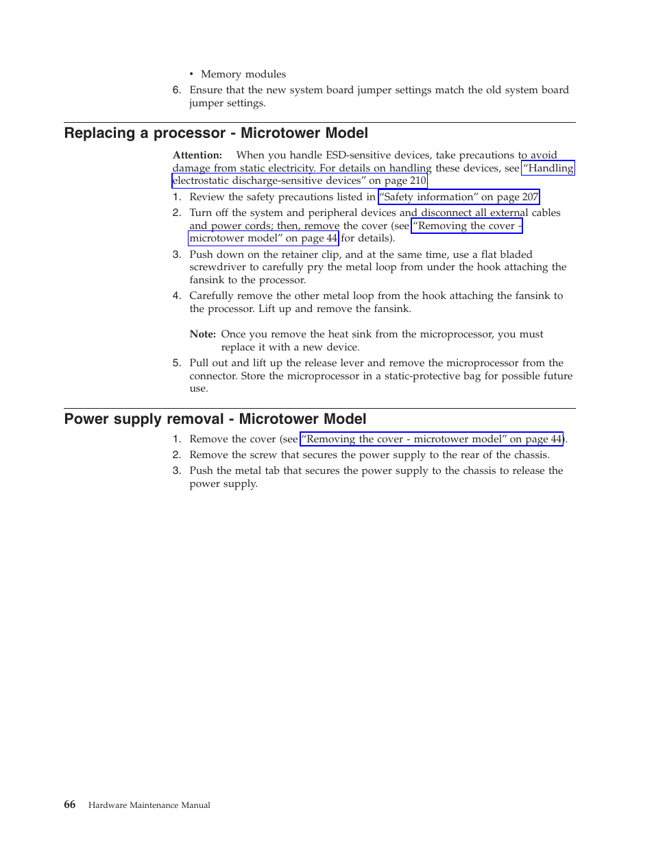 Replacing a processor - microtower model, Power supply removal - microtower model | IBM 6341 User Manual | Page 74 / 252