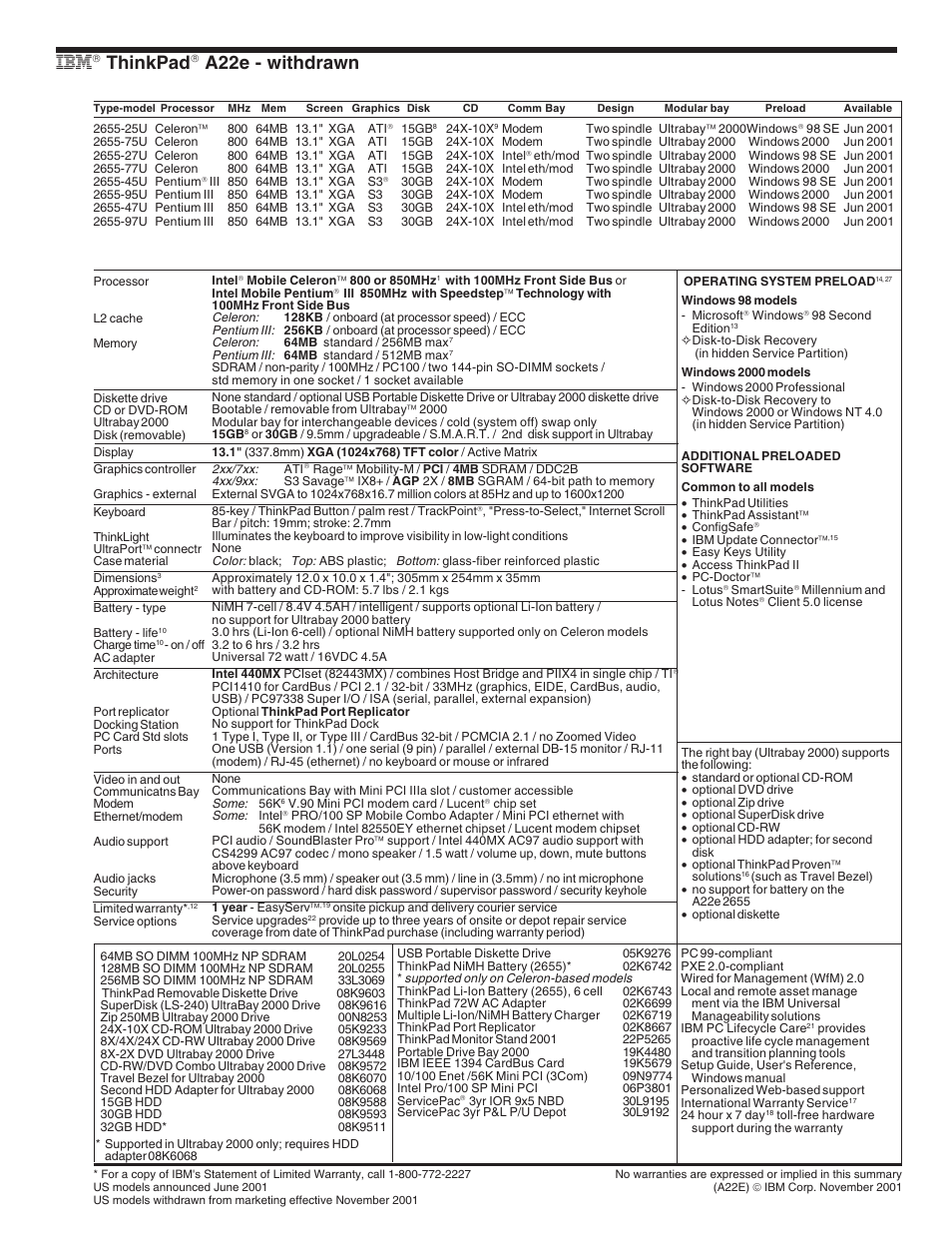 Ibm thinkpad a22e - withdrawn, Thinkpad, A22e - withdrawn | IBM X Series User Manual | Page 10 / 83