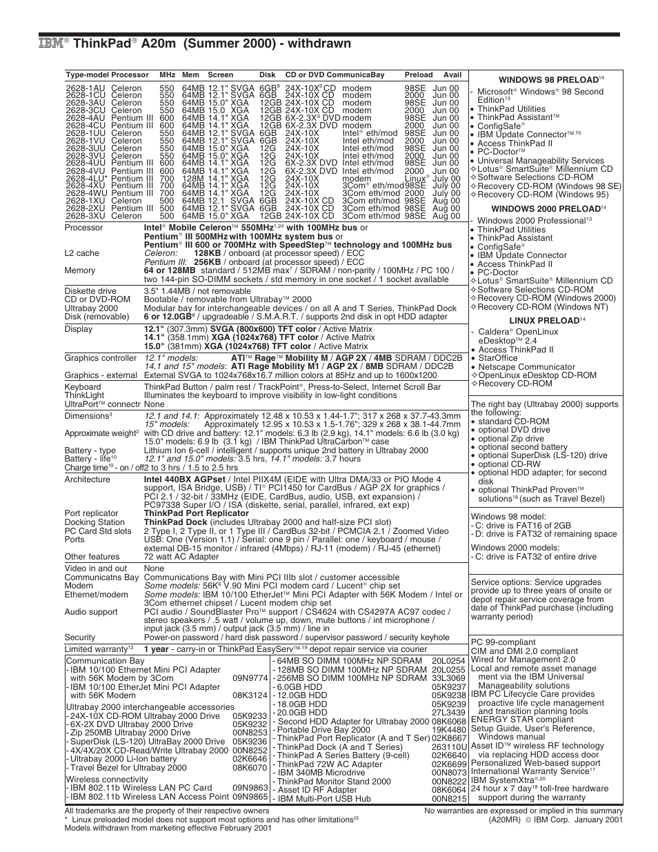 Ibm thinkpad a20m (summer 2000) - withdrawn, Thinkpad | IBM X Series User Manual | Page 3 / 83