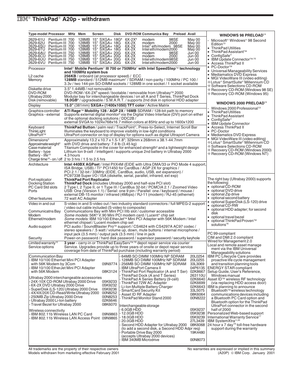 Ibm thinkpad a20p - withdrawn, Thinkpad, A20p - withdrawn | IBM X Series User Manual | Page 4 / 83