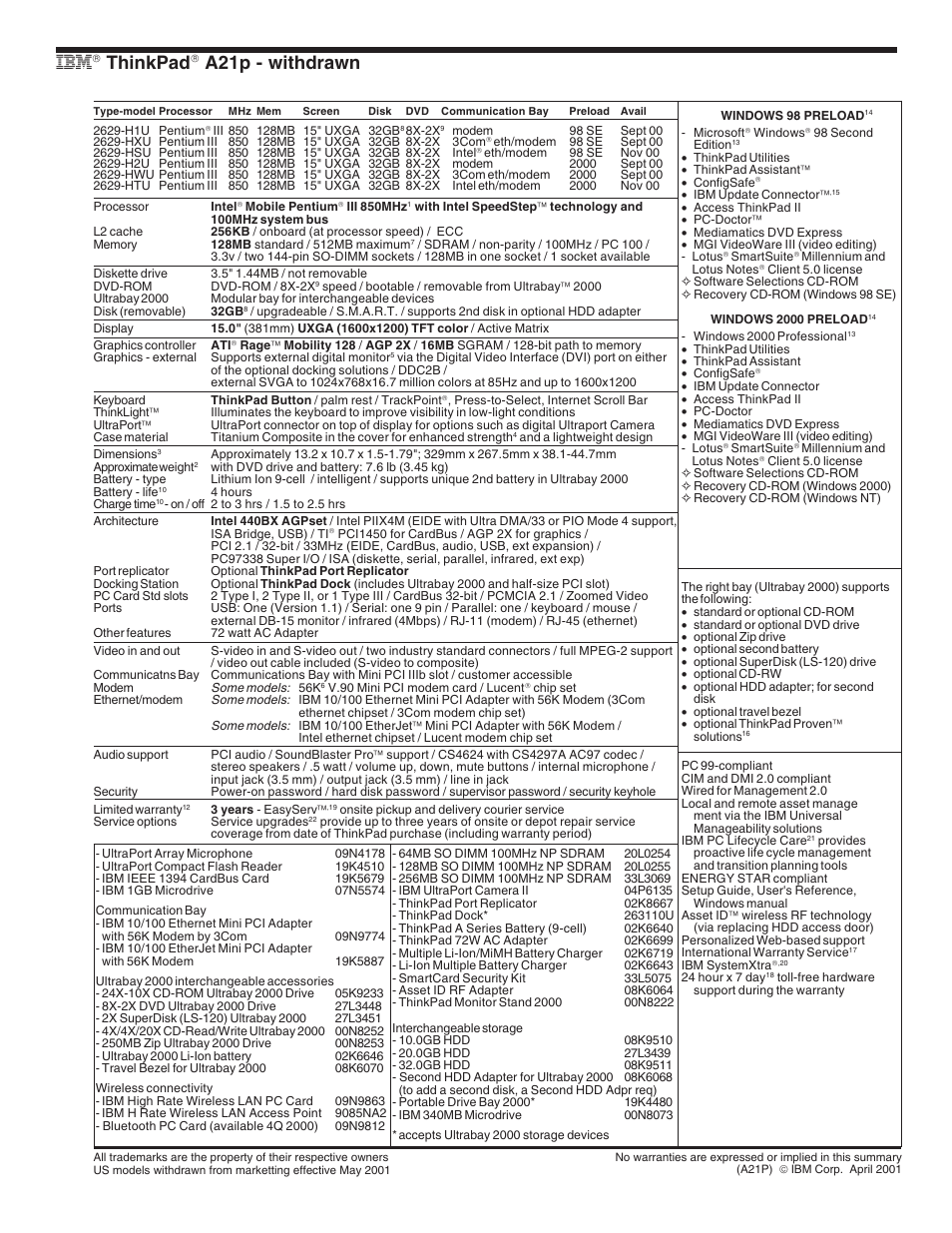 Ibm thinkpad a21p - withdrawn, Thinkpad, A21p - withdrawn | IBM X Series User Manual | Page 9 / 83