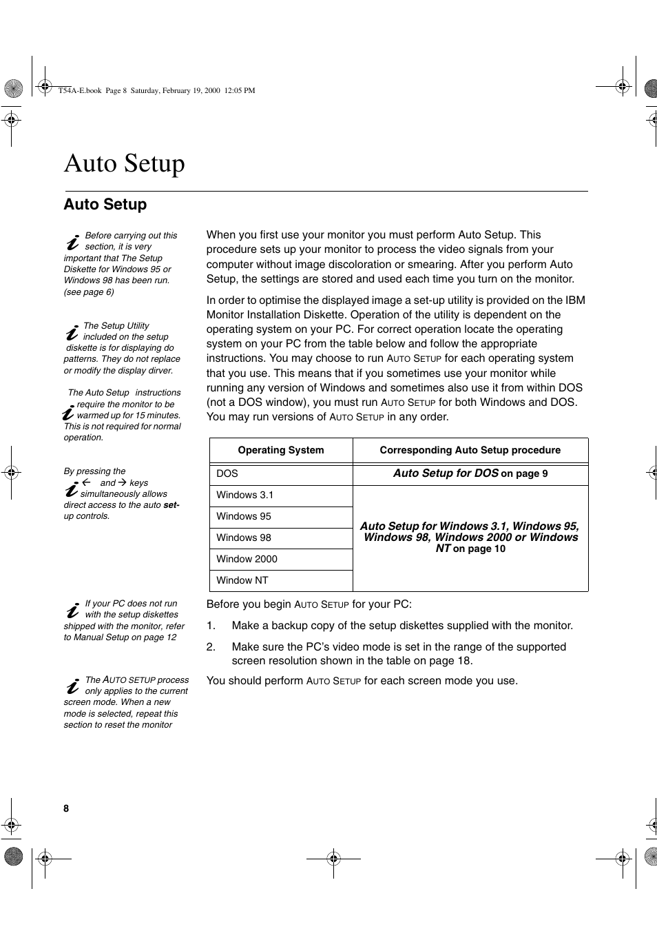 Auto setup | IBM 9511-A User Manual | Page 10 / 28