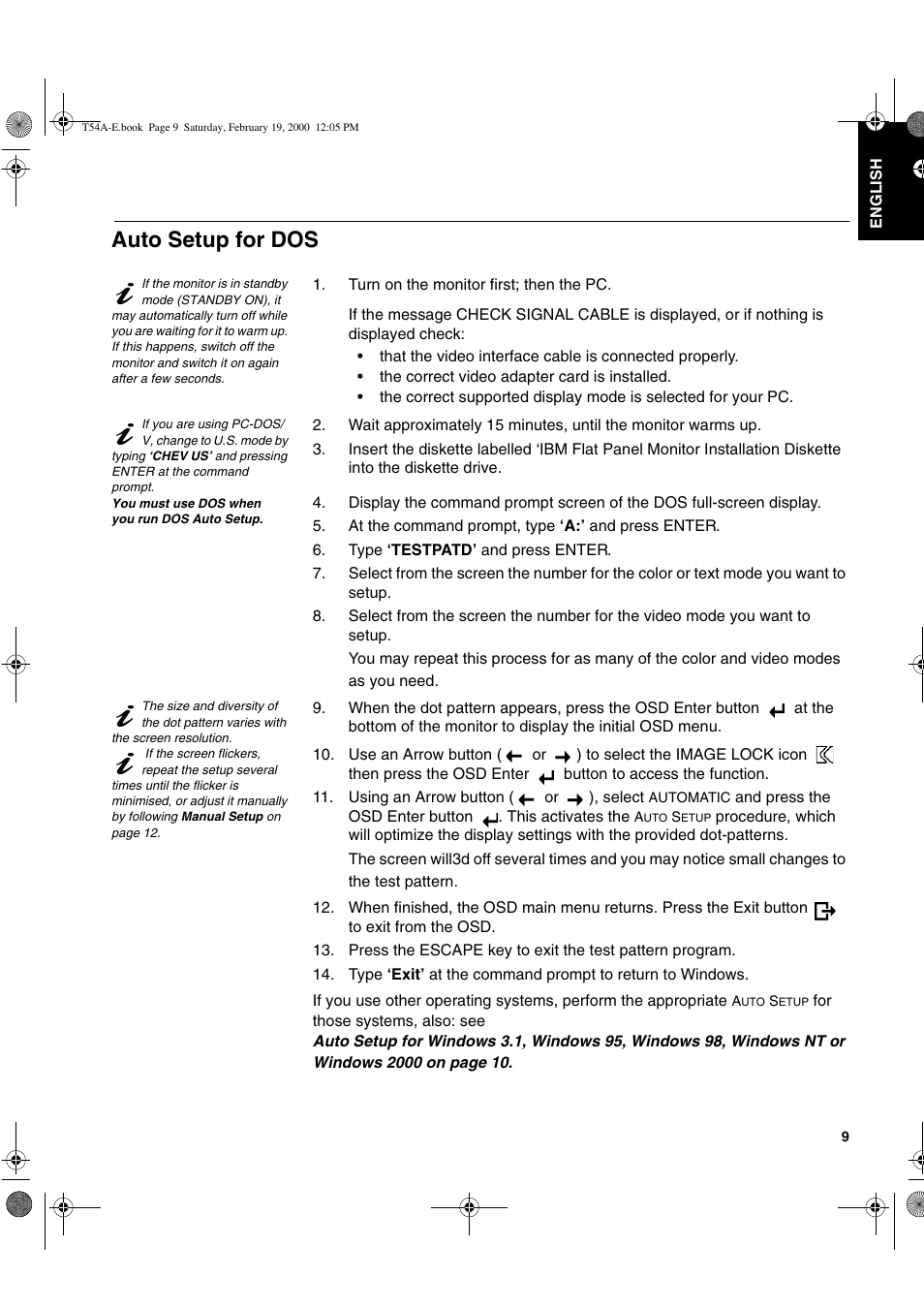 Auto setup for dos | IBM 9511-A User Manual | Page 11 / 28