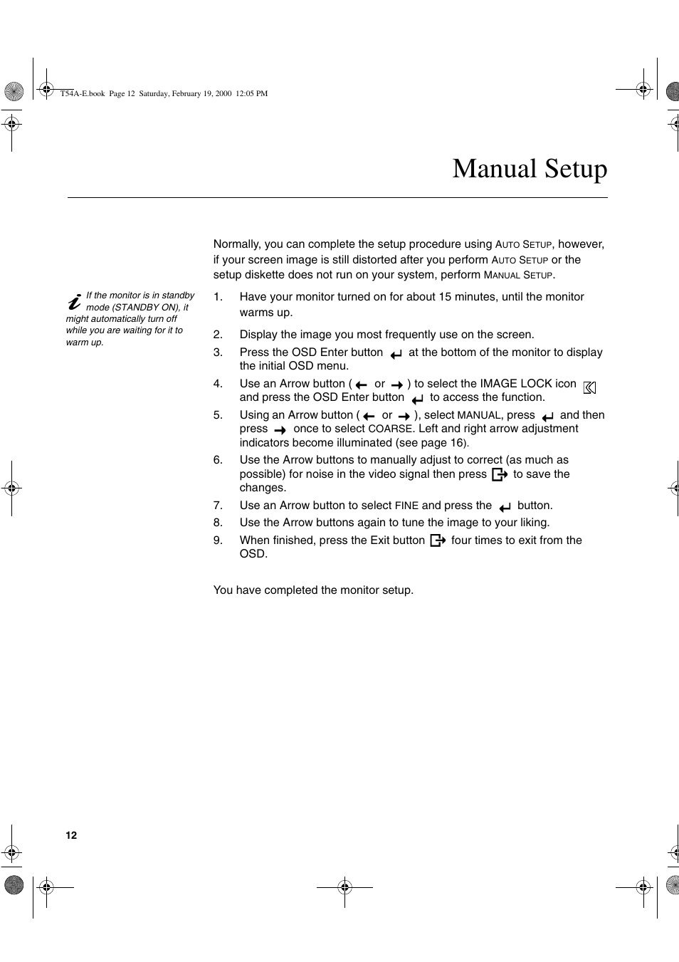 Manual setup | IBM 9511-A User Manual | Page 14 / 28