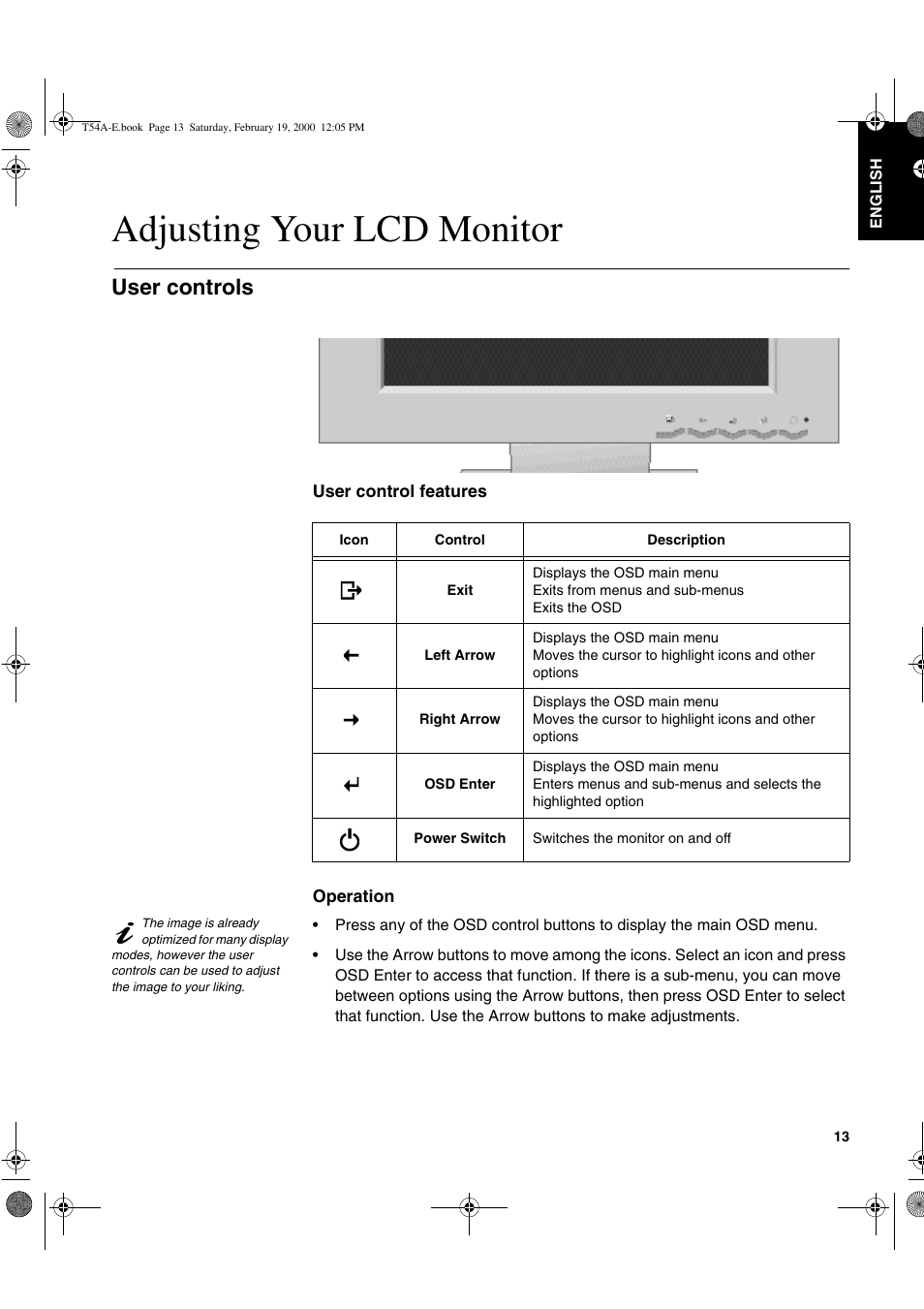Adjusting your lcd monitor, User controls | IBM 9511-A User Manual | Page 15 / 28