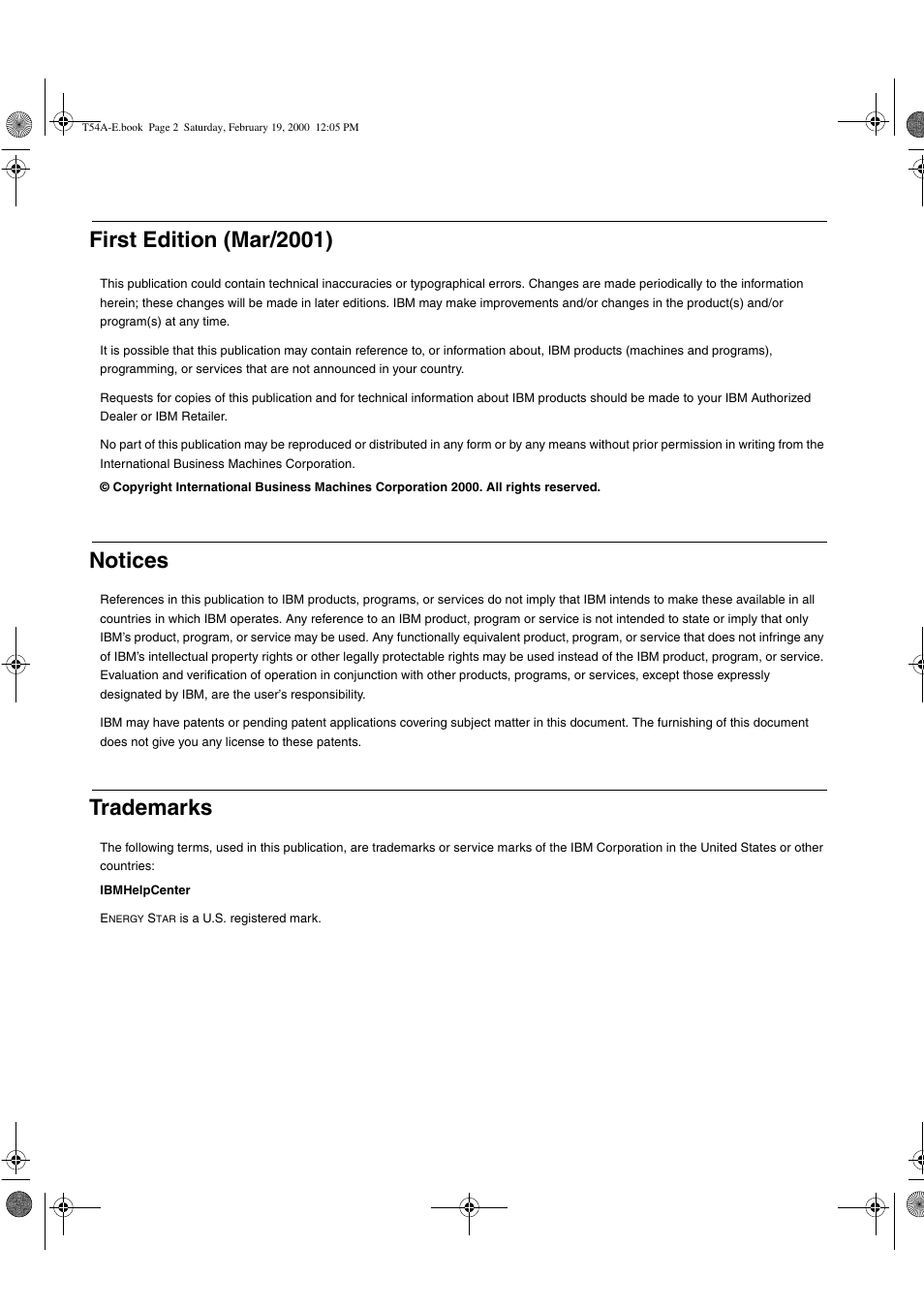 First edition (mar/200 1), Notices, Trademarks | IBM 9511-A User Manual | Page 2 / 28