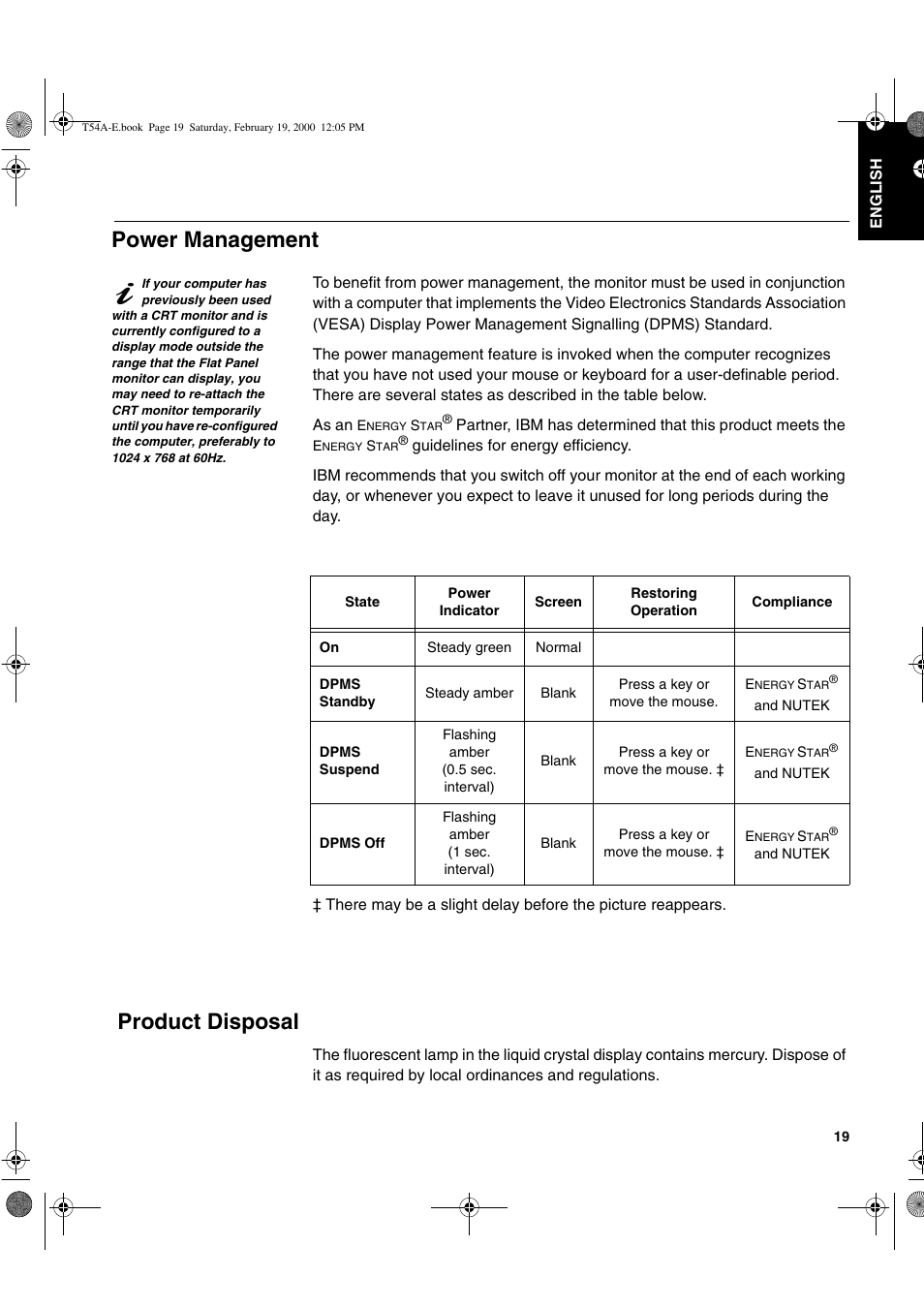Power management, Product disposal | IBM 9511-A User Manual | Page 21 / 28