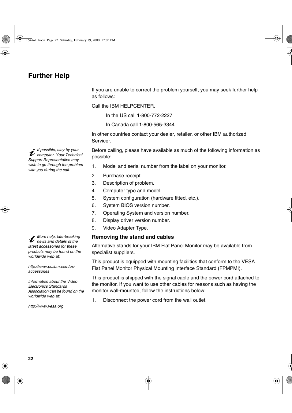 Further help | IBM 9511-A User Manual | Page 24 / 28