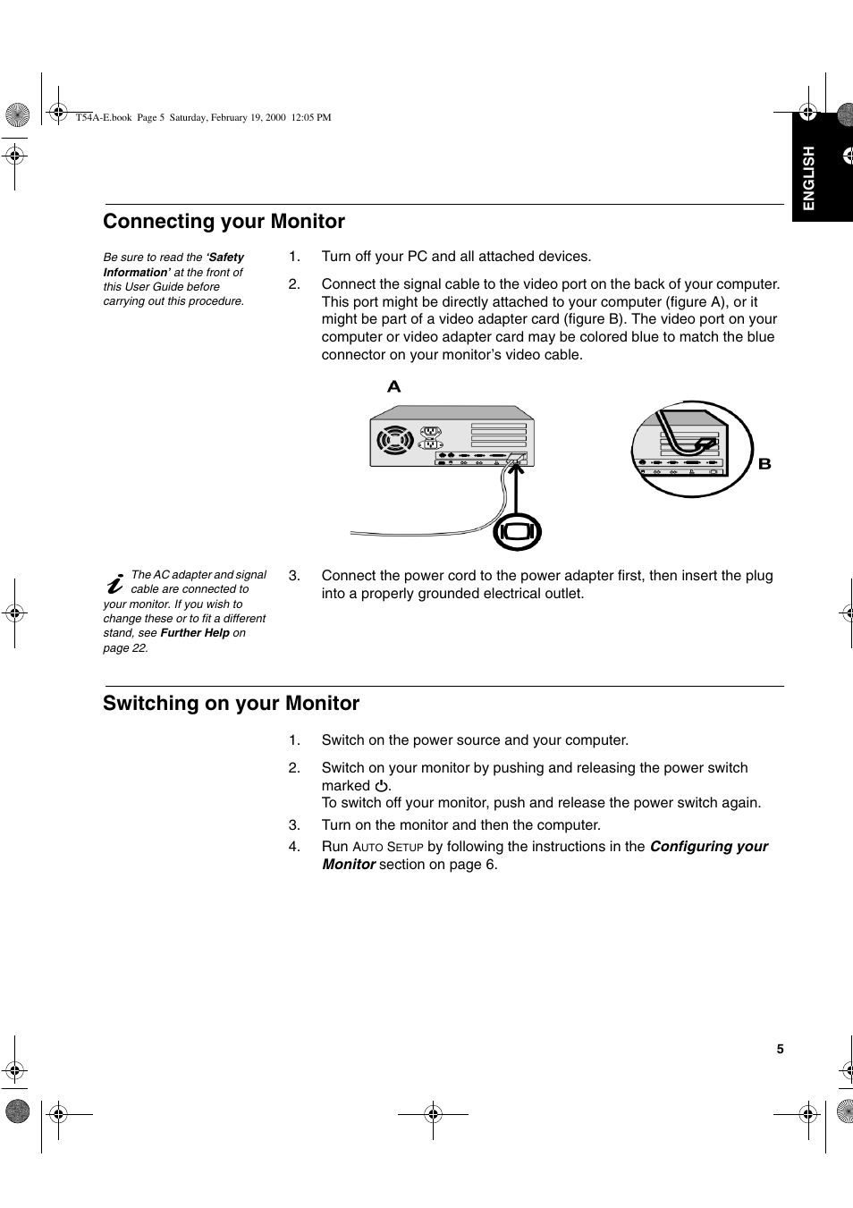 Connecting your monitor, Switching on your monitor | IBM 9511-A User Manual | Page 7 / 28