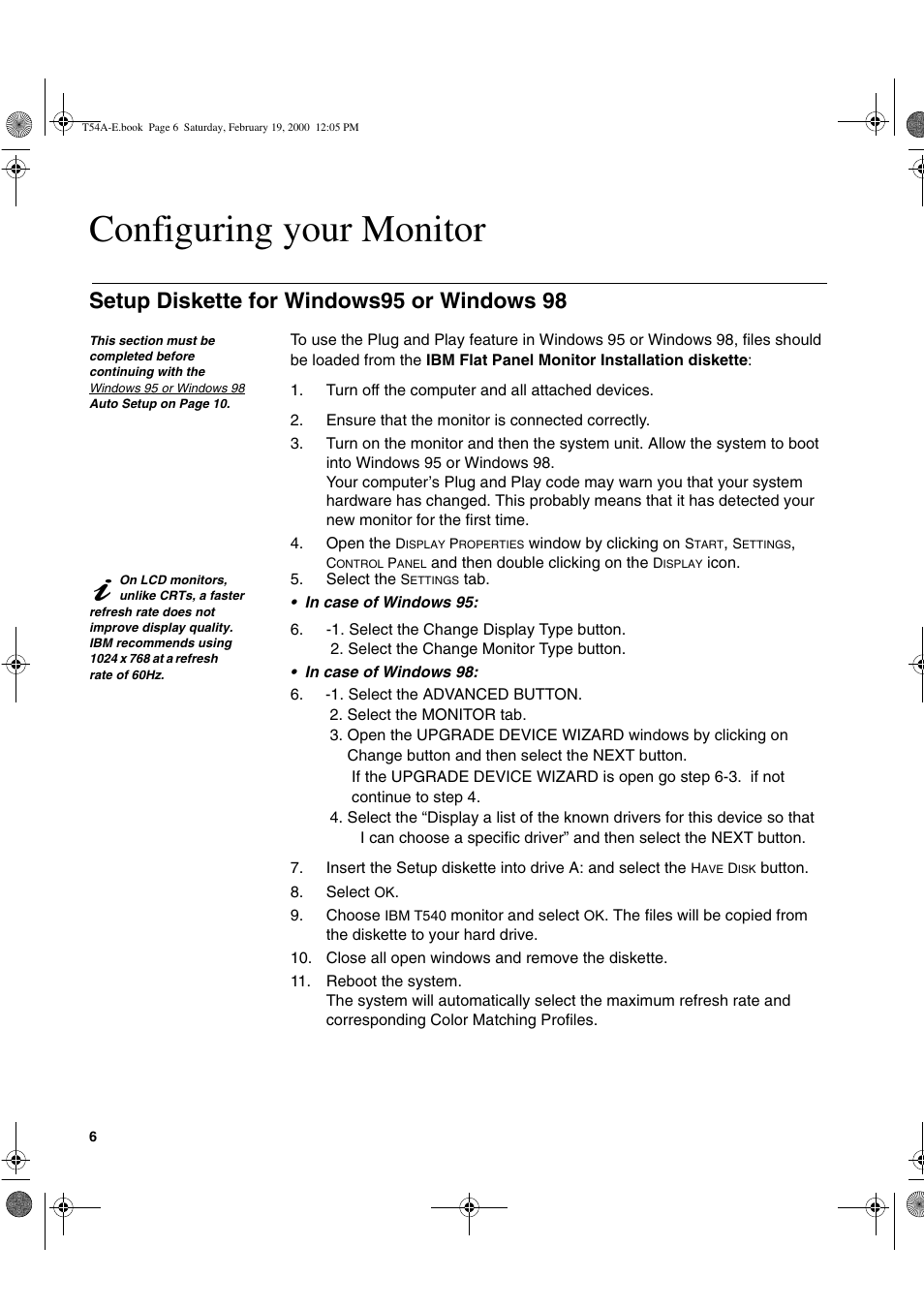 Configuring your monitor, Setup diskette for windows95 or windows 98 | IBM 9511-A User Manual | Page 8 / 28