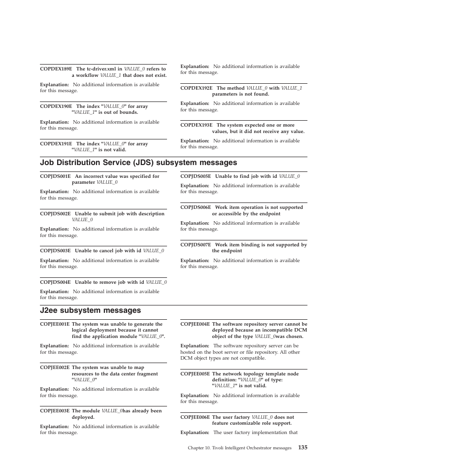 Job distribution service (jds) subsystem messages, J2ee subsystem messages, Distribution | Service, Jds), Subsystem, Messages, J2ee | IBM 51 User Manual | Page 147 / 248