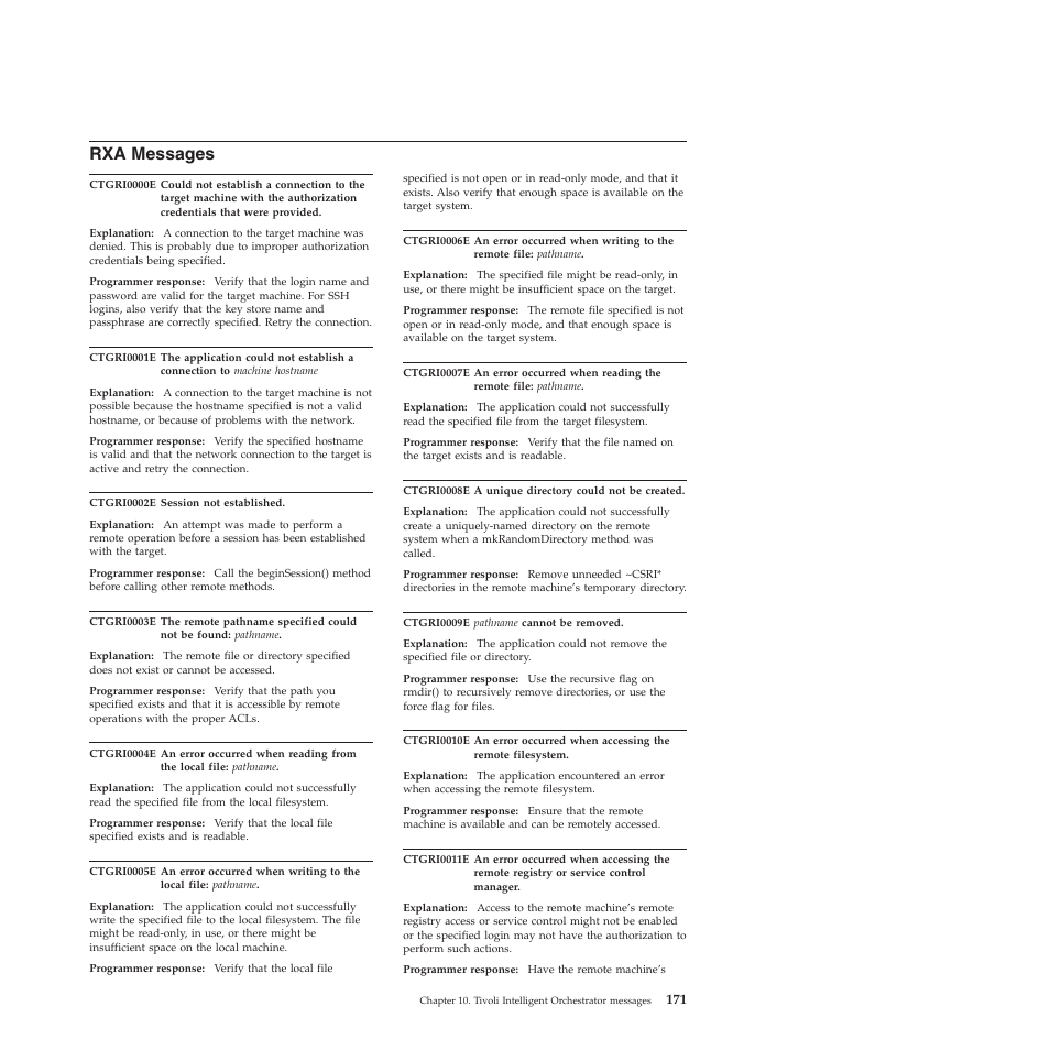 Rxa messages, Messages | IBM 51 User Manual | Page 183 / 248