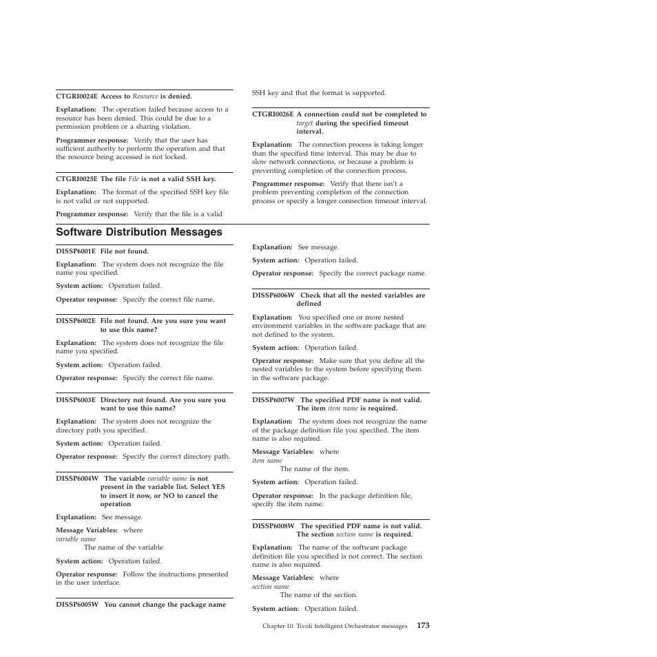 Software distribution messages, Software, Distribution | Messages | IBM 51 User Manual | Page 185 / 248