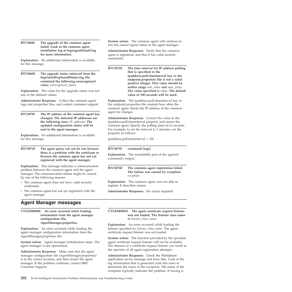 Agent manager messages, Agent, Manager | Messages | IBM 51 User Manual | Page 214 / 248