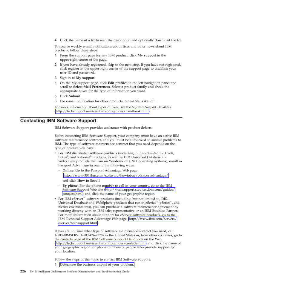 Contacting ibm software support, Contacting, Software | Support | IBM 51 User Manual | Page 238 / 248