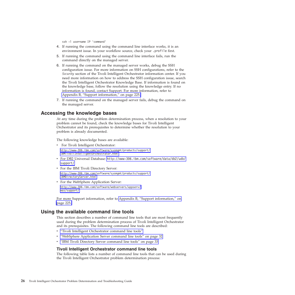Accessing the knowledge bases, Using the available command line tools, Tivoli intelligent orchestrator command line tools | Accessing, Knowledge, Bases, Using, Available, Command, Line | IBM 51 User Manual | Page 38 / 248