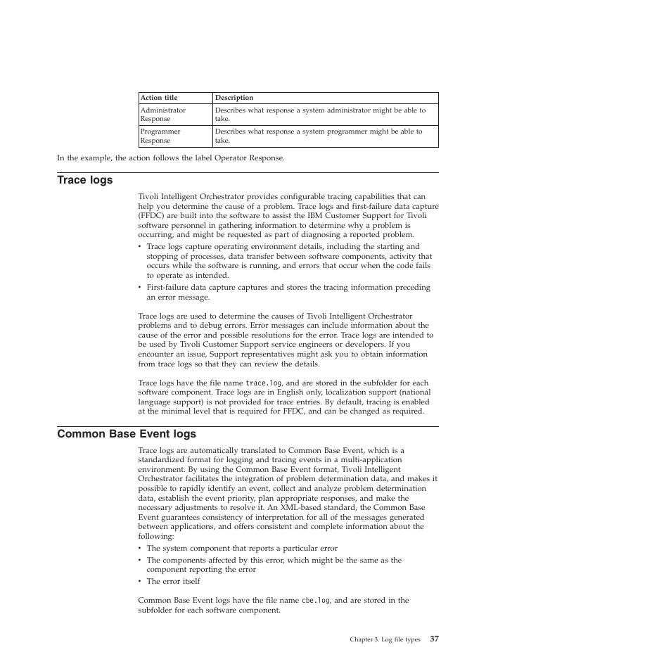 Trace logs, Common base event logs, Trace | Logs, Common, Base, Event | IBM 51 User Manual | Page 49 / 248