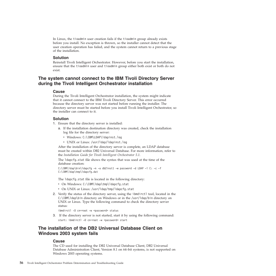 Solution, Cause, System | Cannot, Connect, Tivoli, Directory, Server, During, Intelligent | IBM 51 User Manual | Page 68 / 248